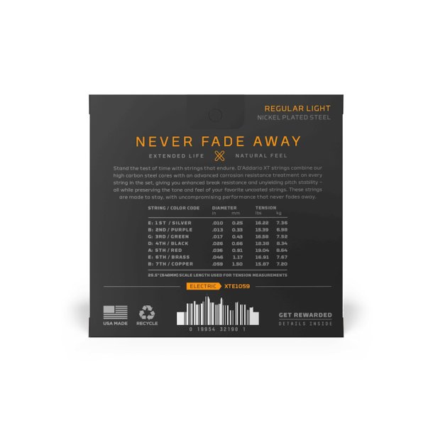 D'Addario XTE1059, Strenges�t 7-strenget elektrisk guitar XT Coated 010-059